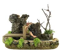 Ferrari & Arrighetti Laghetto con Pescatore sul Molo per Presepe, Segmento Finale di Fiume Componibile per Presepe, Legno/Plastica, 19x17x18 Cm