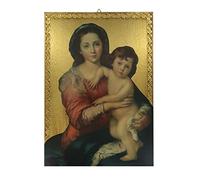Ferrari & Arrighetti Tavola Madonna del Murillo su Legno 24x17 cm | Stampa Artistica Sacra | Quadro Religioso da Parete | Icona Madonna del Rosario