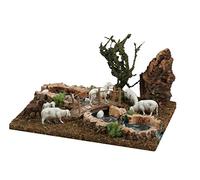 Ferrari & Arrighetti Tratto di Fiume per Presepe con Gregge e Ponticello, Bertoni Linea Natale, Legno e Plastica, Multicolore, 26 x 18 x 15 Cm
