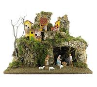 Ferrari & Arrighetti Villaggio Presepe Completo con Casette, Luci e Statuine da 6.5 Cm, Legno, Multicolore, 38x28x30 cm