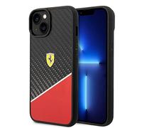 Ferrari - Custodia per iPhone 14 Plus in rosso/argento bi-materiale, custodia in carbonio e policarbonato, resistente e antigraffio con facile scatto, assorbimento degli urti e logo firma