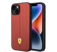 Ferrari - Custodia protettiva in pelle per iPhone da 14", motivo a strisce rosse in rilievo, resistente e antigraffio con facile scatto, assorbimento degli urti e logo firmato
