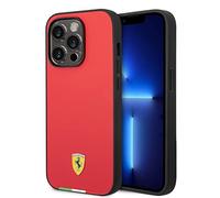 Ferrari - Custodia protettiva in pelle PU per iPhone 14 Pro con logo "Bandiera Italiana", con facile chiusura a scatto, assorbimento degli urti e logo firmato