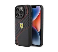 Ferrari FEHCP15LPTWK - Cover rigida per iPhone 15 Pro da 6,1", colore: Nero con logo in metallo ritorto