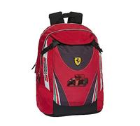 FERRARI - Zaino Organizzato Scuola Media, Superiore e Elementare con 2 Ampi Spazi Centrali a Zip e Spallacci Regolabili, Vano Frontale a Zip e Tasche Laterali - 32x43Hx23, 31 L