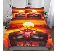 Ferrarii Racing Biancheria Da Letto Chiusura A Cerniera, The Setting Sun Formulaone Set Copripiumino Double（200x200cm）, Morbida Calore Set Di Biancheria Da Letto