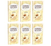 Ferrero Rocher, 6 barrette di cioccolato bianco alla nocciola con ripieno di nocciole, cioccolato bianco con crema di nocciole e pezzi di nocciola, 6 pezzi, 100 g