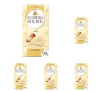 Ferrero Rocher White, Tavoletta ricoperta di cioccolato bianco (60%) con ripieno alla nocciola, 1 tavoletta da 90 g (Confezione da 5)