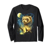 Ferret Howling to The Moon Meme Funny 90's Ferret Roditori Maglia a Manica
