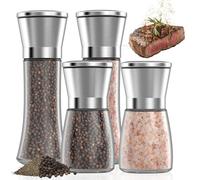 FERRGIA 4 Pezzi Macina Sale Pepe,Manuale Saliera e Pepiera,Vetro e Acciaio Inox,Dimensioni Regolabili Dei Grani Macina con Nucleo di Macinazione in Ceramica[Senza Contenuto di Spezie]