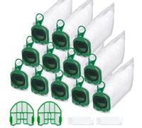 FERRGIA Kit Premium 12 Sacchetti per Aspirapolvere con 2 Filtri Motore e 2 Spazzole Pulizia,Compatibili per Vorwerk Folletto VB100 FP100 Sacchetto Filtro Aspirapolvere Parti-Alta Filtrazione
