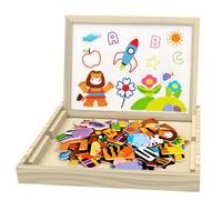 FERRGIA Puzzle Magnetico in Legno da 135 Pezzi, Lavagna da Disegno a Doppia Faccia, Puzzle Foresta e Animali, Giocattolo Montessori per puzzle bambini 3 anni, Gioco Magnetico per Bambini e Bambine