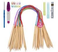 Ferri Maglia Bamboo Kit, ARPDJK 18 Coppie 2 mm - 10 mm Ferri da Maglia Circolari a Doppia Punta con Marcatori di Punto, Nastro di Misurazione, Forbici, ecc Accessori, per Principianti e Professionisti