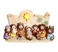 Ferricult Set di natività di Natale con figure LED Gesù Manger Scene Resin Scene Natività Cartoon Set da tavolo impermea