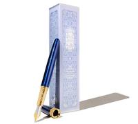 Ferris Wheel Press , Joule - Penna stilografica Blue Revelry, doppia placcatura in oro, finitura laccata zaffiro, pennino in acciaio bicolore, custodia in pelle/media