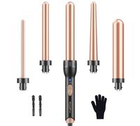 Ferro Arricciacapelli, 5 in 1 Set Arricciacapelli con Diversi Attacchi per ricci grandi e piccoli, Piastra per Onde in Ceramica 9-32mm Riscaldamento Rapido Temperature Regolabili