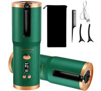 Ferro arricciacapelli senza fili, rotante, a lunga durata, piccolo, 20 mm, per capelli corti/lunghi, con batteria grande da 5200 mAh, ricarica di tipo C, 6 temperature (150-200 °C) (verde)