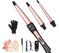 Ferro Arricciacapelli Set 3 in 1, JAETON Ferro Arricciacapelli Professionale in Ceramica con 3 Ferri di Diverso Diametro, con guanti, per ricci stretti, onde da spiaggia, ricci naturali scompigliati