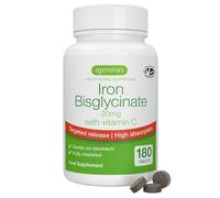 Ferro Bisglicinato 20mg con Vitamina C, integratore stanchezza, gentile sullo stomaco e ben tollerato, alto assorbimento con rilascio mirato, 180 compresse vegane