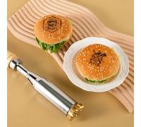 Ferro da branding di grado per hamburger, ferro da branding per alimenti, branding per panini per hamburger, ferro da branding per barbecue, bistecca di carne, pane, marchio, ferro da stiro, stampo in