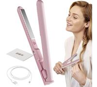 Ferro da stiro da viaggio, ferro arricciacapelli portatile, ferro arricciacapelli senza fili, 2 in 1 con ricarica USB e strumento di styling piatto per donne e ragazze che viaggiano a c