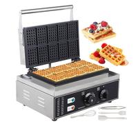 Ferro elettrico per waffle, ad alta capacità, in acciaio inox, con doppia piastra riscaldante e scanalatura a troppopieno, include kit di cottura per dessert, bar, catering