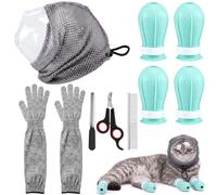 Ferrochef Il kit per la toelettatura dei gatti include museruola regolabile per gatti, stivali, guanti antigraffio, tagliaunghie e pettine per il bagno degli animali domestici, rasatura e taglio delle
