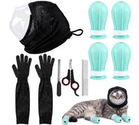 Ferrochef Il kit per la toelettatura dei gatti include museruola regolabile per gatti, stivali, guanti antigraffio, tagliaunghie e pettine per il bagno degli animali domestici, rasatura e taglio delle