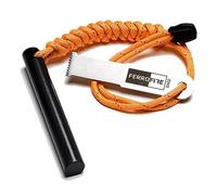 FERROFIRE Super-Duty Heavy Duty Classic Ferro Rod Fire Starter with 4 Inch Long Flint Ferrocerium Rod Carbon Steel Striker Orange 550 Paracord Lanyard Handle for Camping Emergency Survival