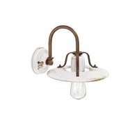 Applique Vintage Country Ferro E Ceramica Bianco 1 Luce E27 25Cm
