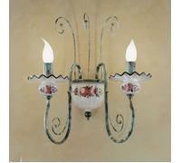 Applique Classica Sanremo Metallo E Ceramica Verde Sfumato Oro 2 Luci E14