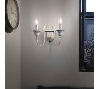 Applique Classica Sanremo Metallo E Ceramica Bianco Sfumato Argento 2 Luci E14
