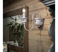 FerroLuce Applique da parete rustica in metallo con dettagli in ceramica decorat