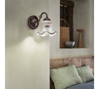 FerroLuce Applique rustica con struttura in metallo e paralume in ceramica dipin