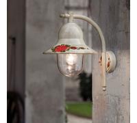 FerroLuce Lampada a parete per esterno con paralume in ceramica decorata a mano