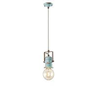 Lampadario Industrial Minimal Urban Ferro Ceramica Vintage Azzurro 1 Luce E27