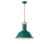 Lampadario Industrial Ferro E Ceramica Vintage Verde 1 Luce E27 40Cm