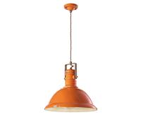 Lampadario Industrial Ferro E Ceramica Vintage Arancio 1 Luce E27 40Cm