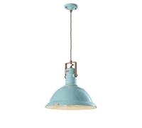 Lampadario Industrial Ferro E Ceramica Vintage Azzurro 1 Luce E27 40Cm