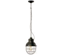 Lampadario Industrial Ferro E Ceramica Con Rete Vintage Nero 1 Luce E27 26Cm