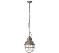Lampadario Industrial Ferro E Ceramica Con Rete Vintage Tortora 1 Luce E27 26Cm