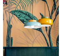 Sospensione Vintage Decò Maracana Ceramica-Vetro Tuchese-Giallo 1 Luce E27