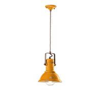 Lampadario Industrial Ferro E Ceramica Vintage Giallo 1 Luce E27 23Cm