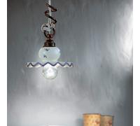 FerroLuce Lampada a sospensione rustica con diffusore in ceramica decorata a man