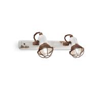 Applique Vintage Loft Ferro E Ceramica Con Rete Bianco 2 Luci E14