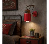 Applique Vintage Industrial Ferro E Ceramica Rosso 1 Luce E27