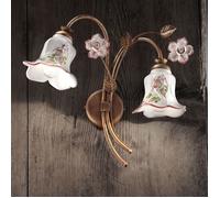 Ferroluce Applique PISA Doppia luce E14 rose dipinte a mano interno/esterno Bianco Vintage