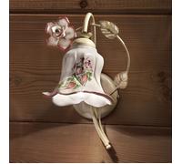 Applique Lampada da Muro in Ceramica con Delicate rose dipinte a mano PISA H 26 cm Sp 21 cm ? 12 cm peso 1 kg - Attacco Lampada E14 interno esterno, Bianco Vintage multicolor