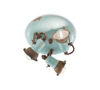 Plafoniera Vintage Loft Ferro E Ceramica Azzurro 3 Luci E14
