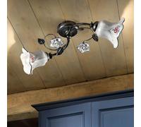 Plafoniera Classica Pisa Metallo E Ceramica Nero Sfumato Argento 2 Luci E14